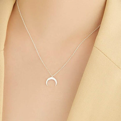 Authentic 925 Sterling Silver Simple Moon Shape Necklace