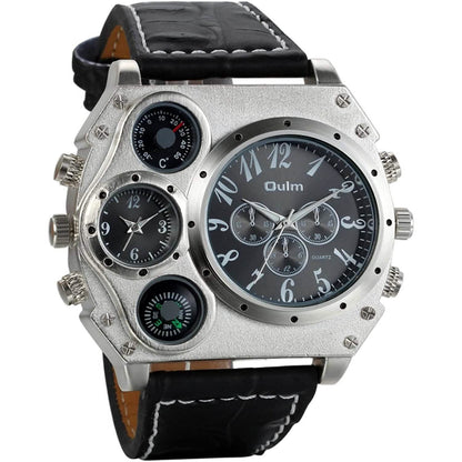 Avaner Mens Big Face Dual Time Zone Leather Strap Sport Watch
