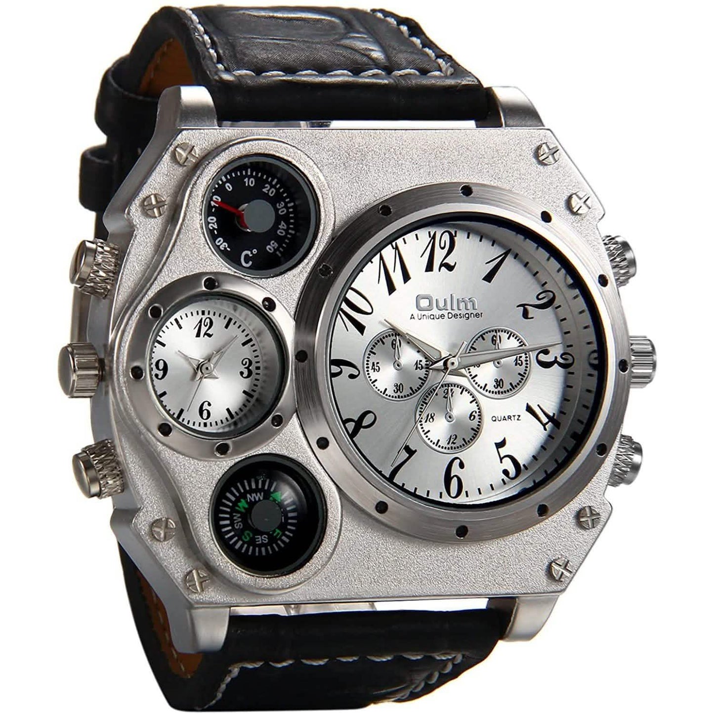 Avaner Mens Big Face Dual Time Zone Leather Strap Sport Watch
