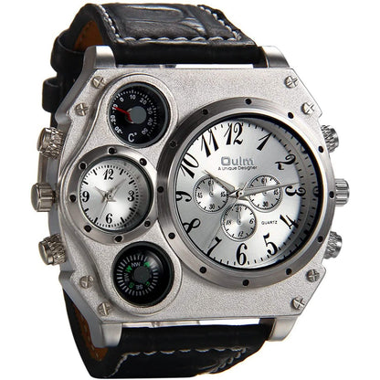Avaner Mens Big Face Dual Time Zone Leather Strap Sport Watch
