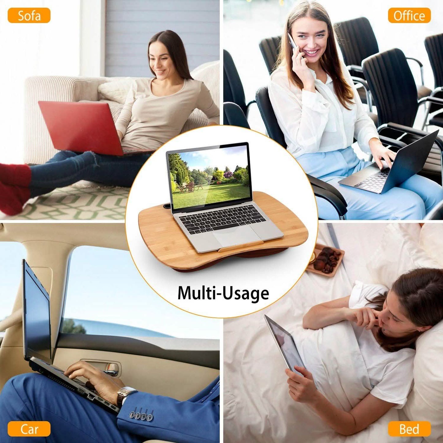 Bamboo Laptop Lap Desk with Pillow Cushion Stand Holder Table