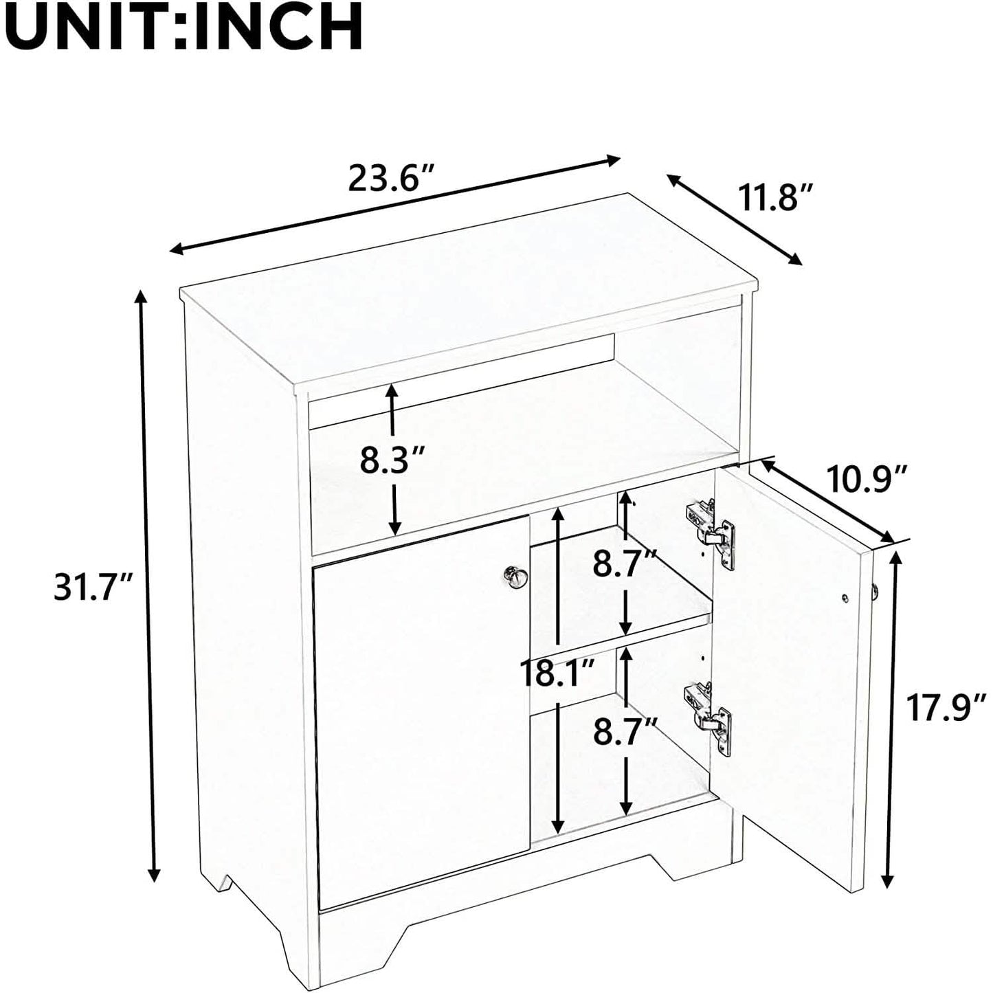 Bathroom Storage Cabinet with Two Doors and Adjustable Shelves