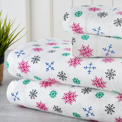 Bibb Home 100% Cotton Printed Flannel Sheet Set - Cozy, Soft, Deep Pocket Sheets