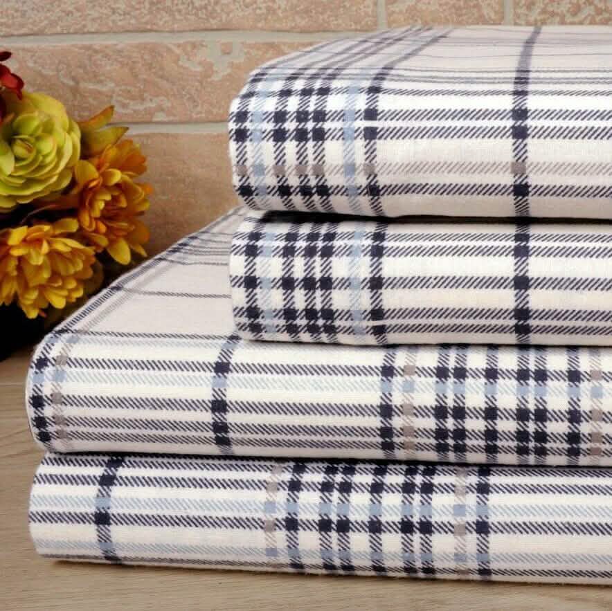 Bibb Home 100% Cotton Printed Flannel Sheet Set - Cozy, Soft, Deep Pocket Sheets