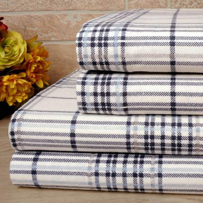 Bibb Home 100% Cotton Printed Flannel Sheet Set - Cozy, Soft, Deep Pocket Sheets
