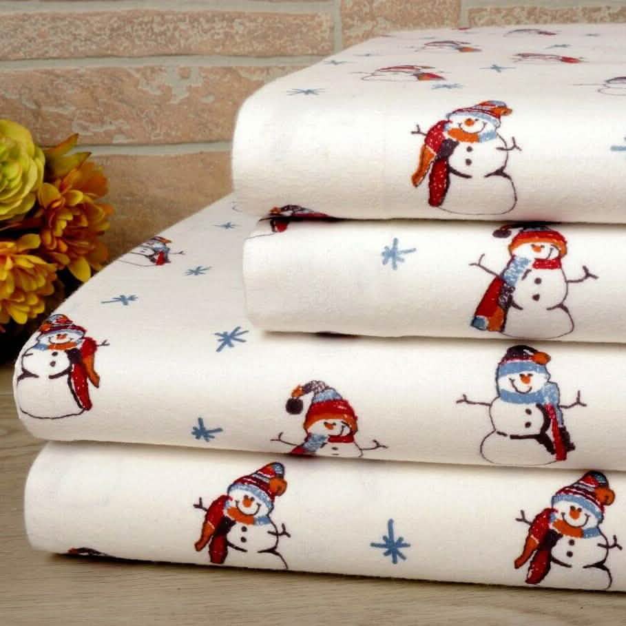 Bibb Home 100% Cotton Printed Flannel Sheet Set - Cozy, Soft, Deep Pocket Sheets