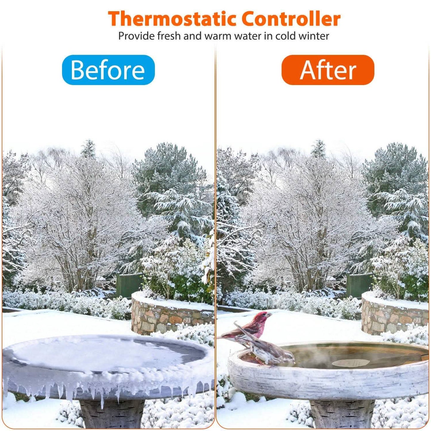 Bird Bath Deicer Outdoor Winter Water Heater Thermostatically Controlled