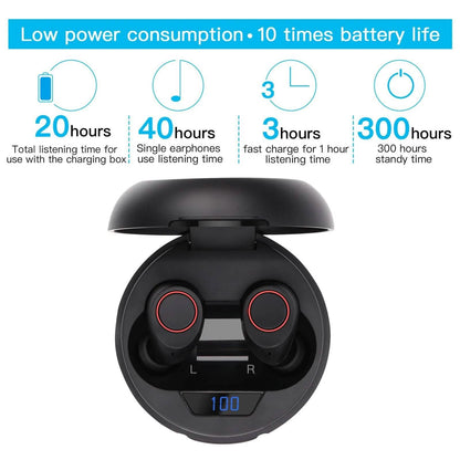 Bluetooth 5.0 Wireless Headset Deep Bass Stereo Earbuds LCD Power Display