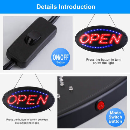 Business Neon Open Sign Advertisement Board with Steady Flashing Modes
