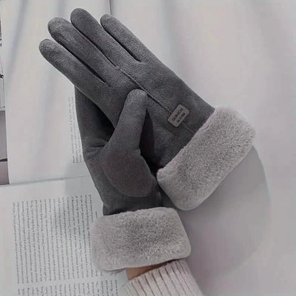 Cashmere Warm Suede Leather Plush Touch Screen Gloves