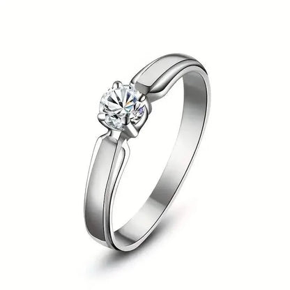 Classic 4-prong Set Round Zirconia Ring For Women