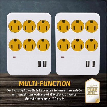 ClearMax 6 Outlet Adapter with 2 USB Ports