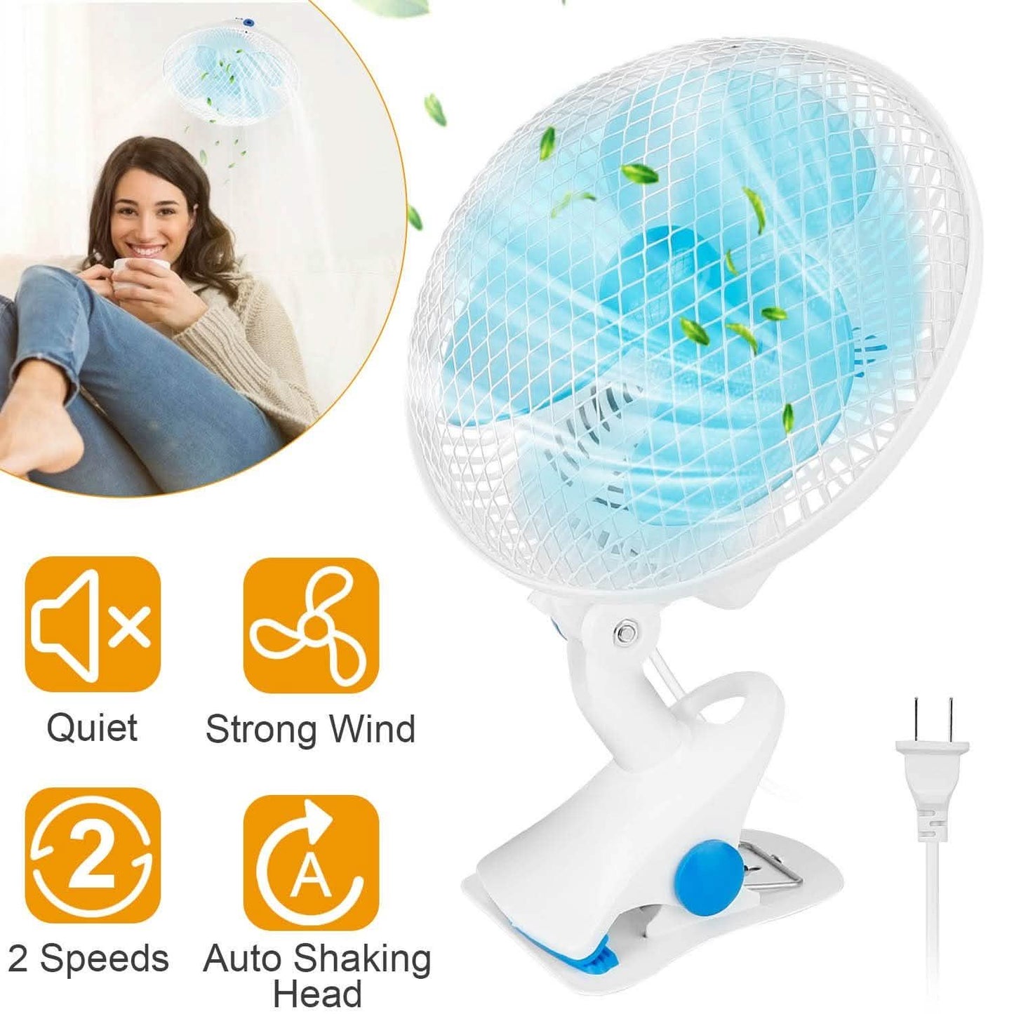 Clip-On 2 Speeds Quiet Clamp Fan