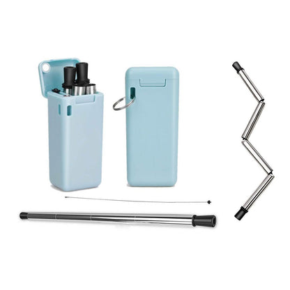 Collapsible, Portable, And Reusable Stainless Steel Drinking Straw With Case