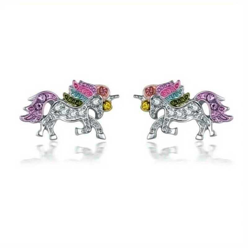 Colorful Cartoon-Themed Unicorn Earrings, Necklace, Ring & Bracelet Jewelry Set