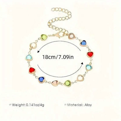Colorful Heart-Shaped Zirconia Bracelet
