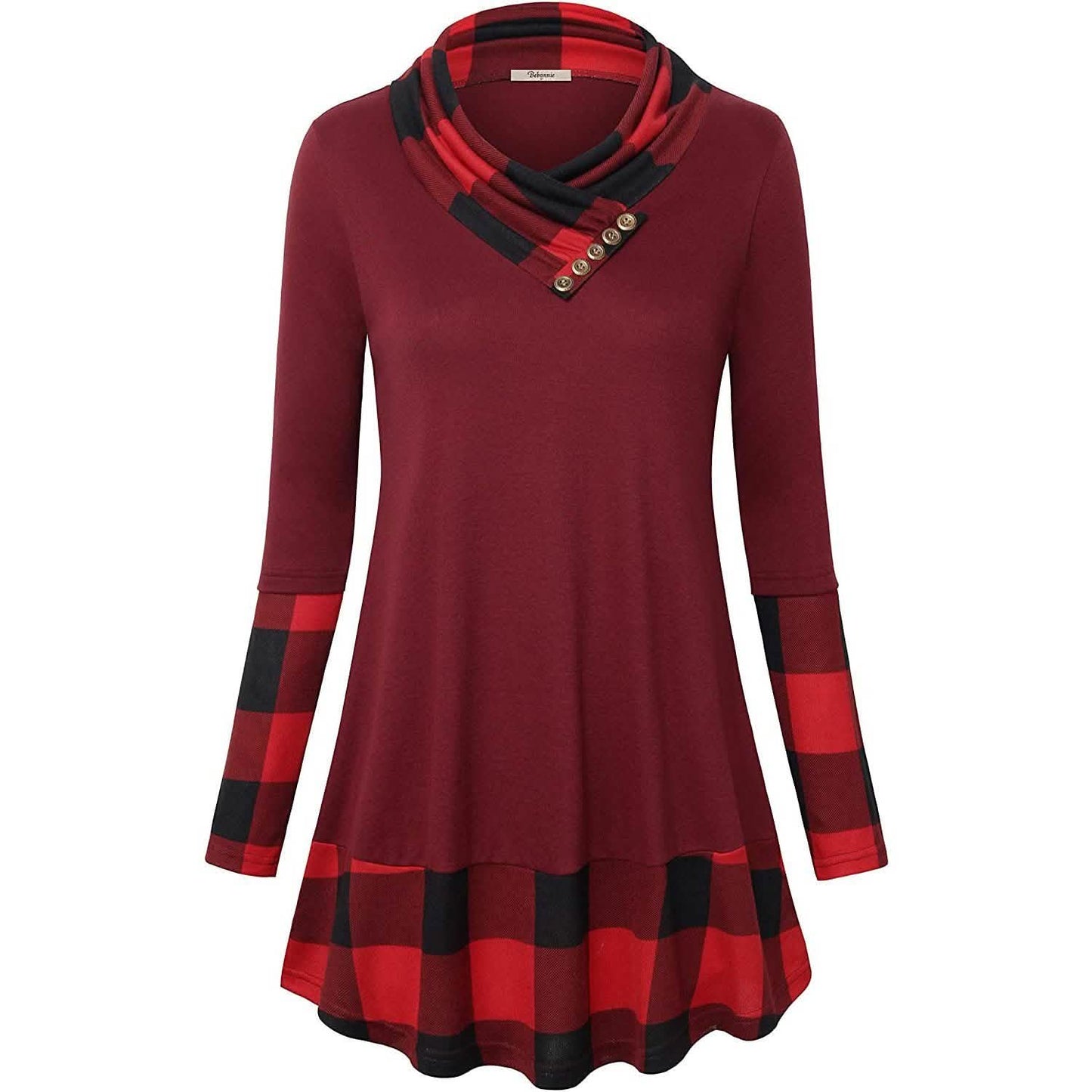 Cowl Neck Long Sleeve Patchwork Top