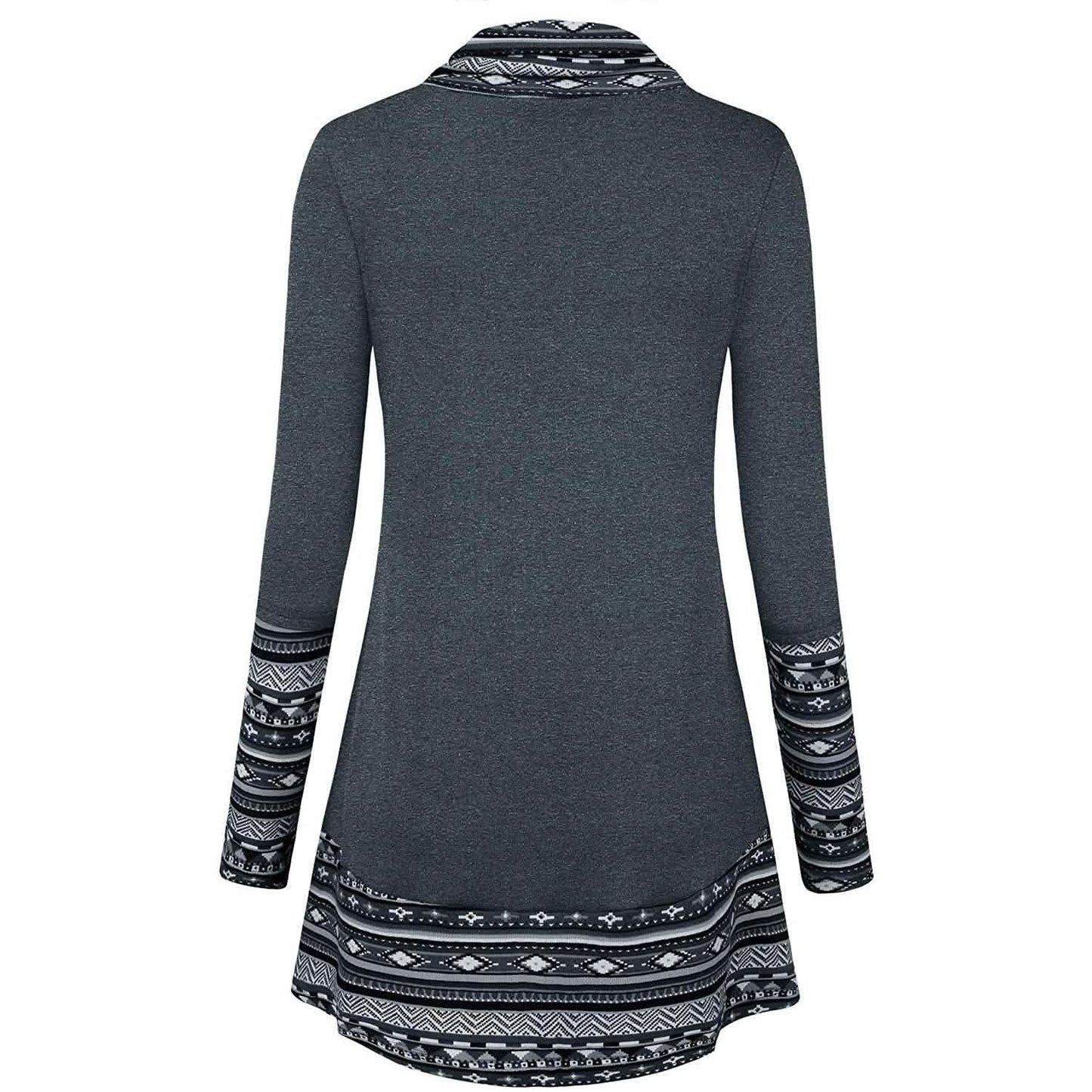 Cowl Neck Long Sleeve Patchwork Top