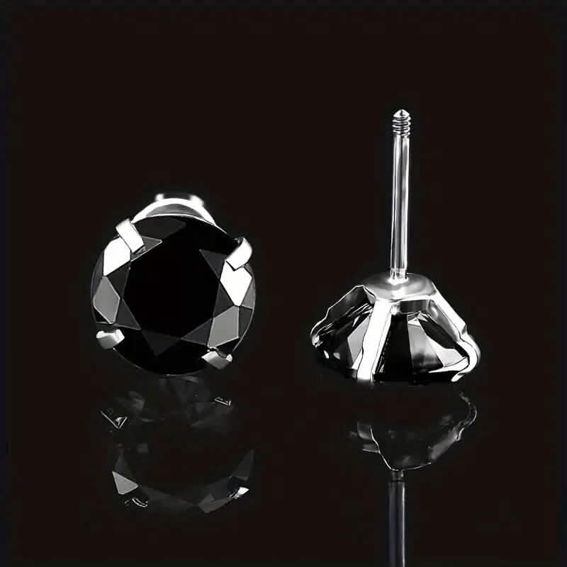 Cubic Zirconia Screw Back Stainless Steel Stud Earrings