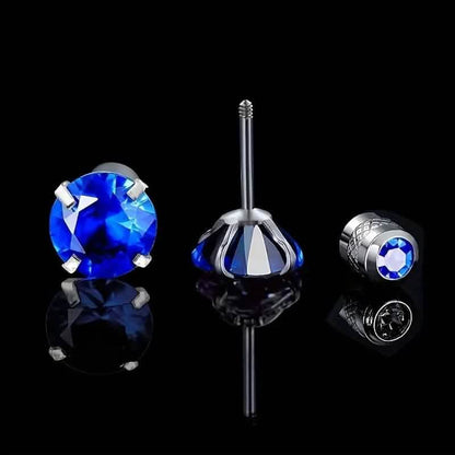 Cubic Zirconia Screw Back Stainless Steel Stud Earrings