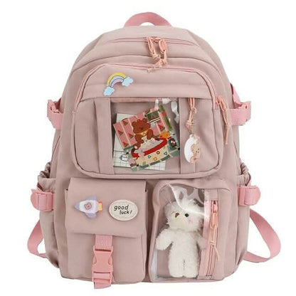 Cute Waterproof Multi-Pocket Women Backpacks with Bear Doll