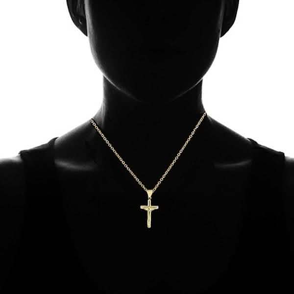 Diamond Cut Cross Necklace in Solid 10K Yellow Gold