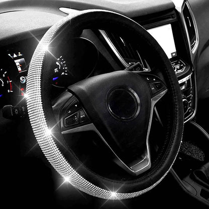 Diamond Leather Steering Wheel Cover with Bling Bling Crystal Rhinestones