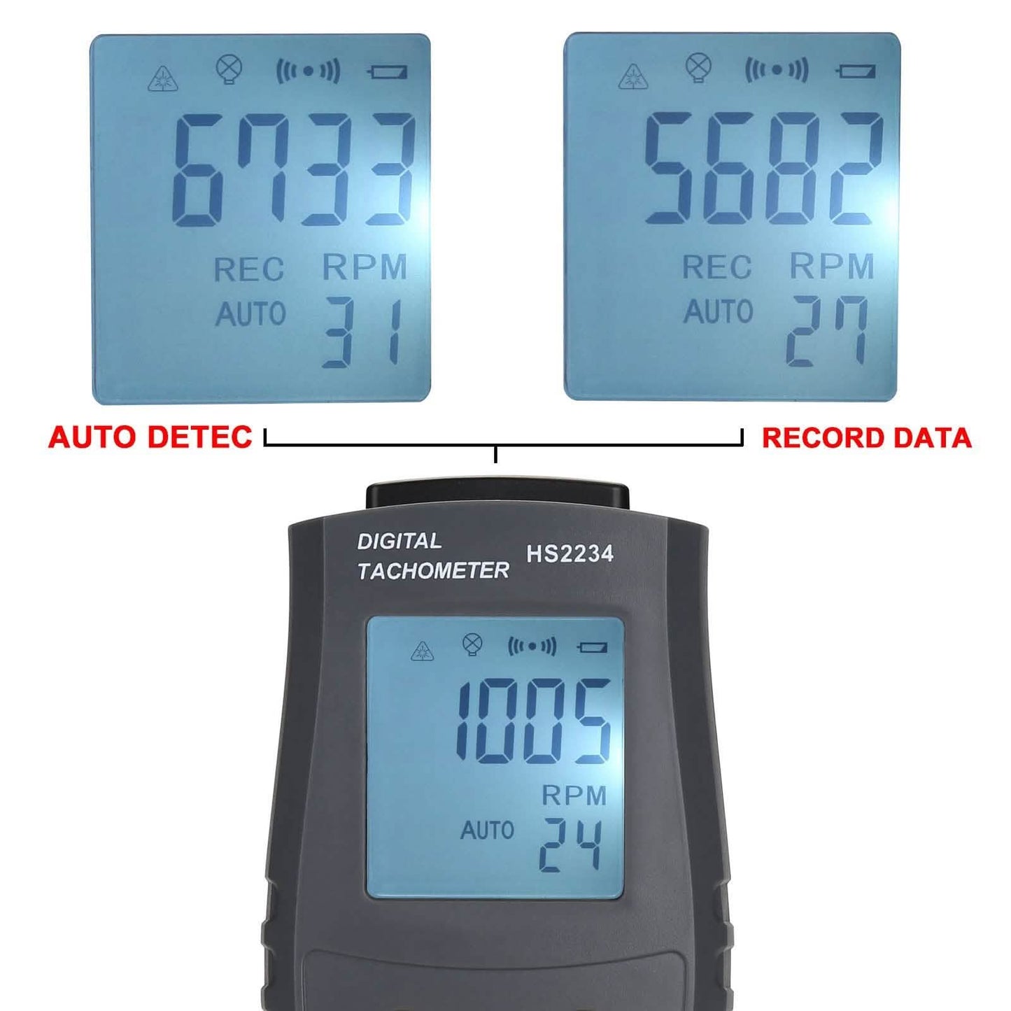 Digital Tachometer 2.5~99,999 RPM Accuracy Non-Contact Laser Photo Tachometer