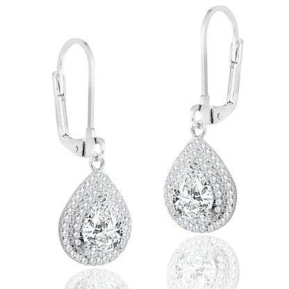 Double Halo Pear Drop Earrings