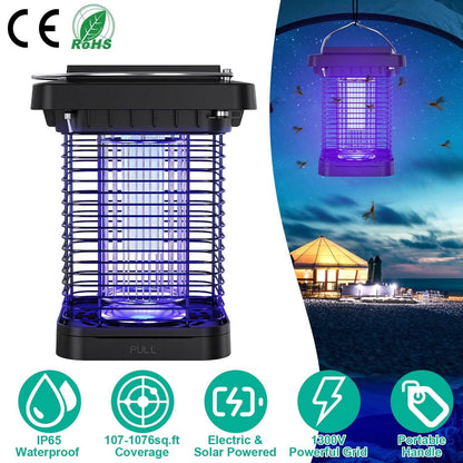 Electric Solar Powered Bug Zapper Lamp IP65 Waterproof for Indoor and Outdoor