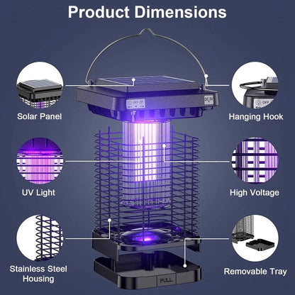 Electric Solar Powered Bug Zapper Lamp IP65 Waterproof for Indoor and Outdoor