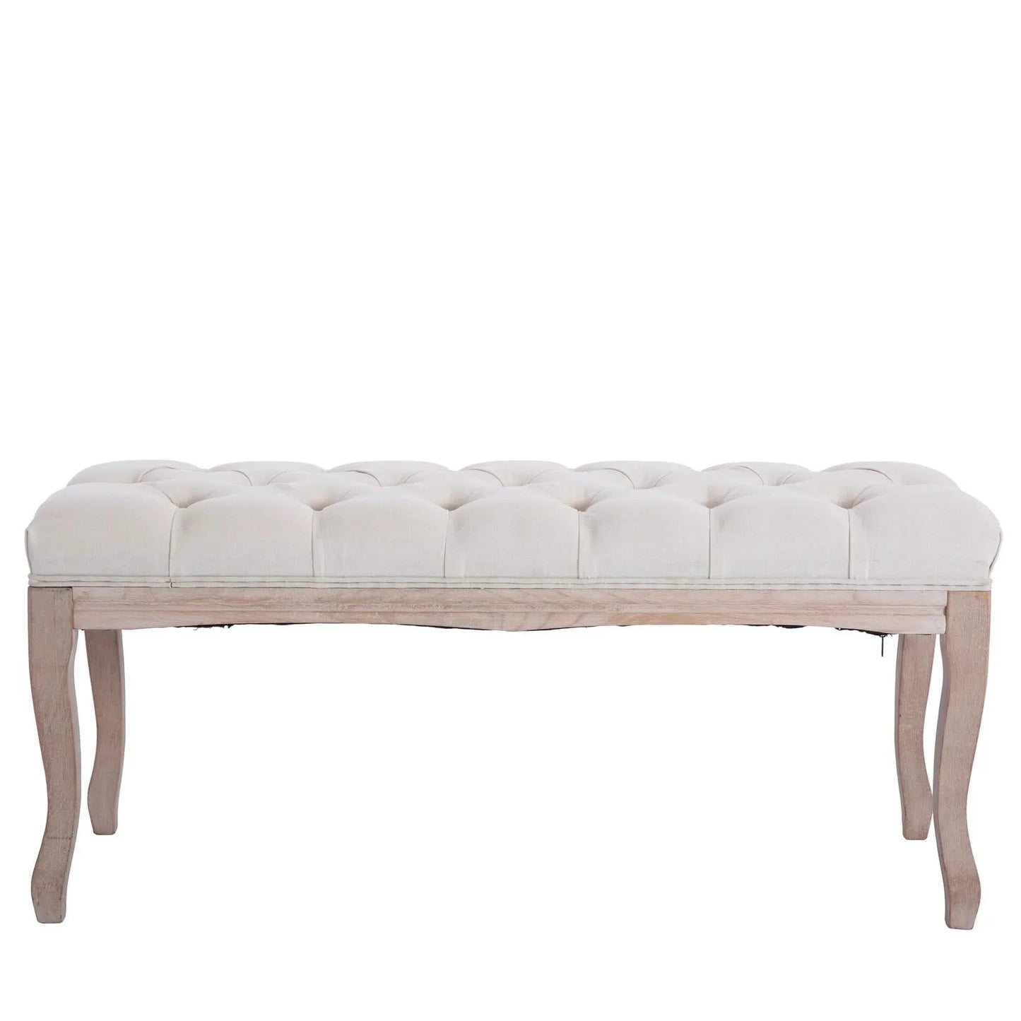 Entryway Wooden Bench, Upholstered Fabric Footstool