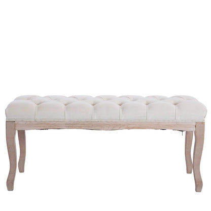 Entryway Wooden Bench, Upholstered Fabric Footstool