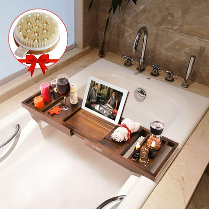Expandable Bamboo Caddy Bath Tub Organizer Tray