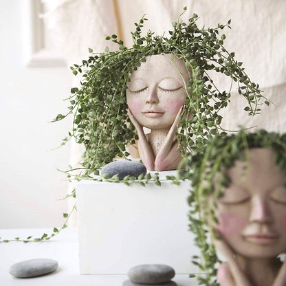 Face Flower Pot Head Planter Pot Succulent Planter Cute Closed Eyes