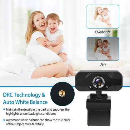 FHD 1080P USB Webcam with 360° Rotatable Clip