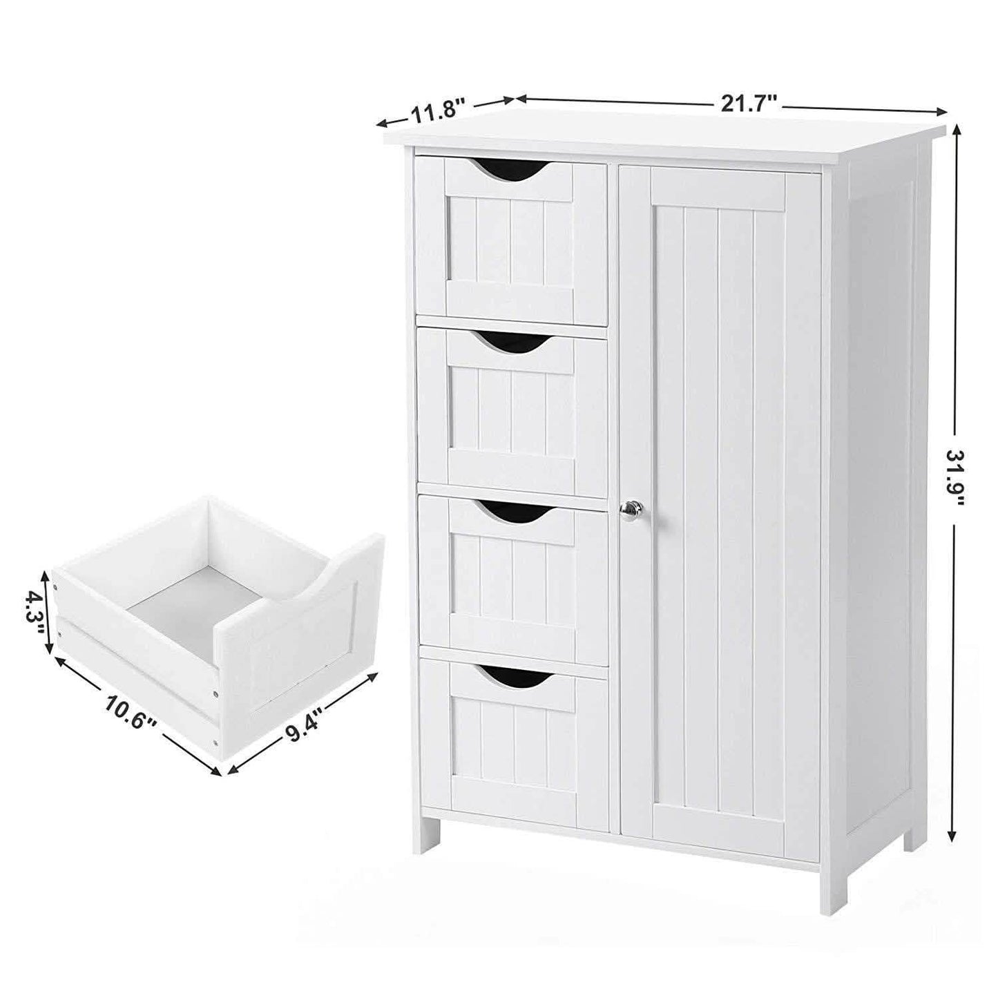 Floor Cabinet Bathroom Organizer with 4 Drawers and Adjustable Shelf
