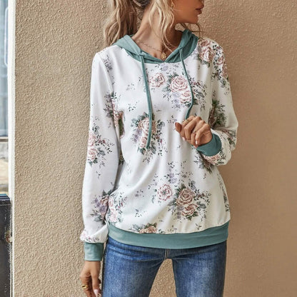 Floral Print Drawstring Hoodie