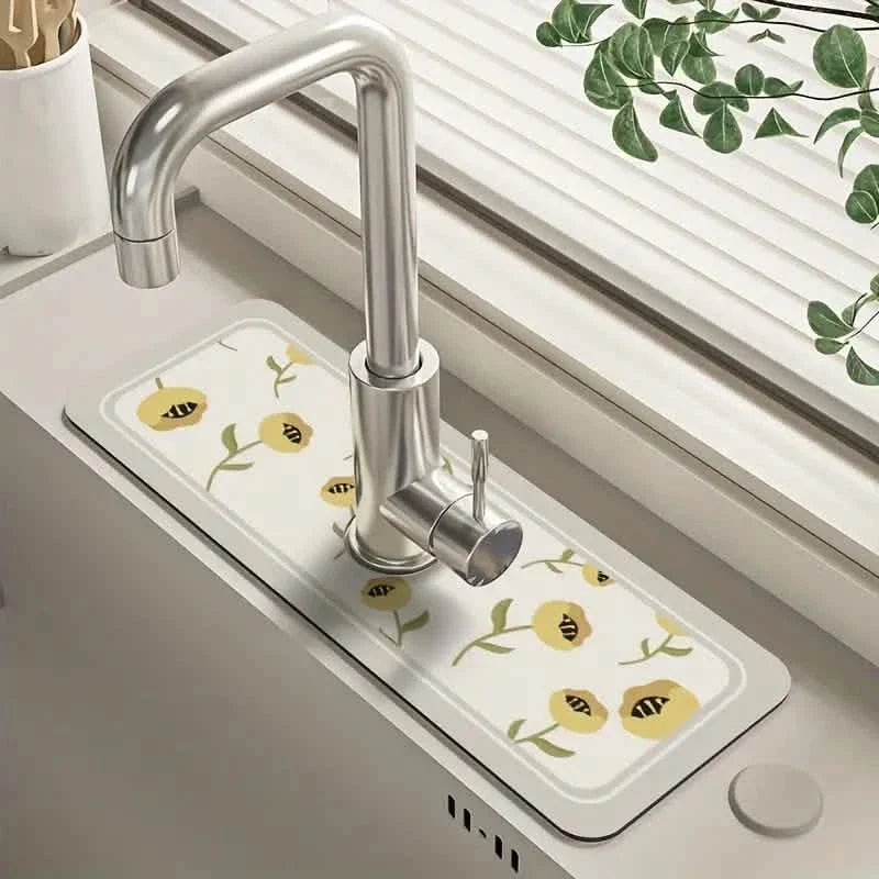 Floral Sink Faucet Absorbent Mat