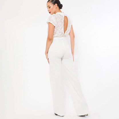 Flower Lace Top Detailed Fashion Jumpsuit