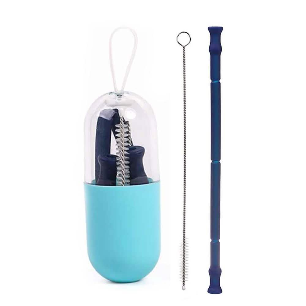 Foldable and Reusable Silicone Drinking Straw with Case