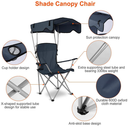 Foldable Beach Canopy Chair Sun Protection with Cup Holder