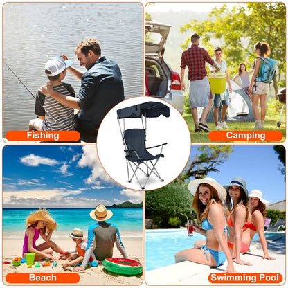 Foldable Beach Canopy Chair Sun Protection with Cup Holder