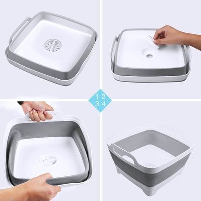 Foldable Dish Tub Washing Basin Collapsible Draining Pan Strainer Food Basket