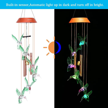 Garden Patio Yard Waterproof Solar Hummingbird Wind Chimes