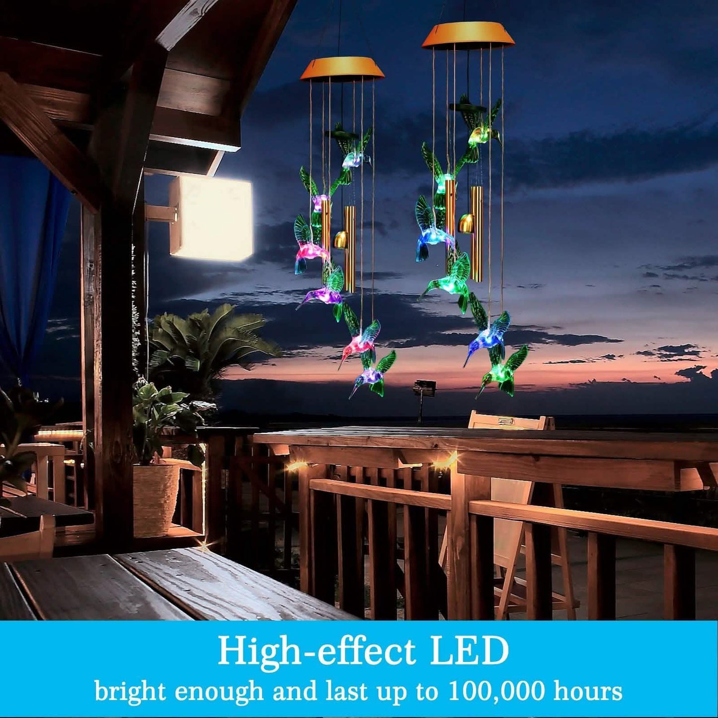 Garden Patio Yard Waterproof Solar Hummingbird Wind Chimes