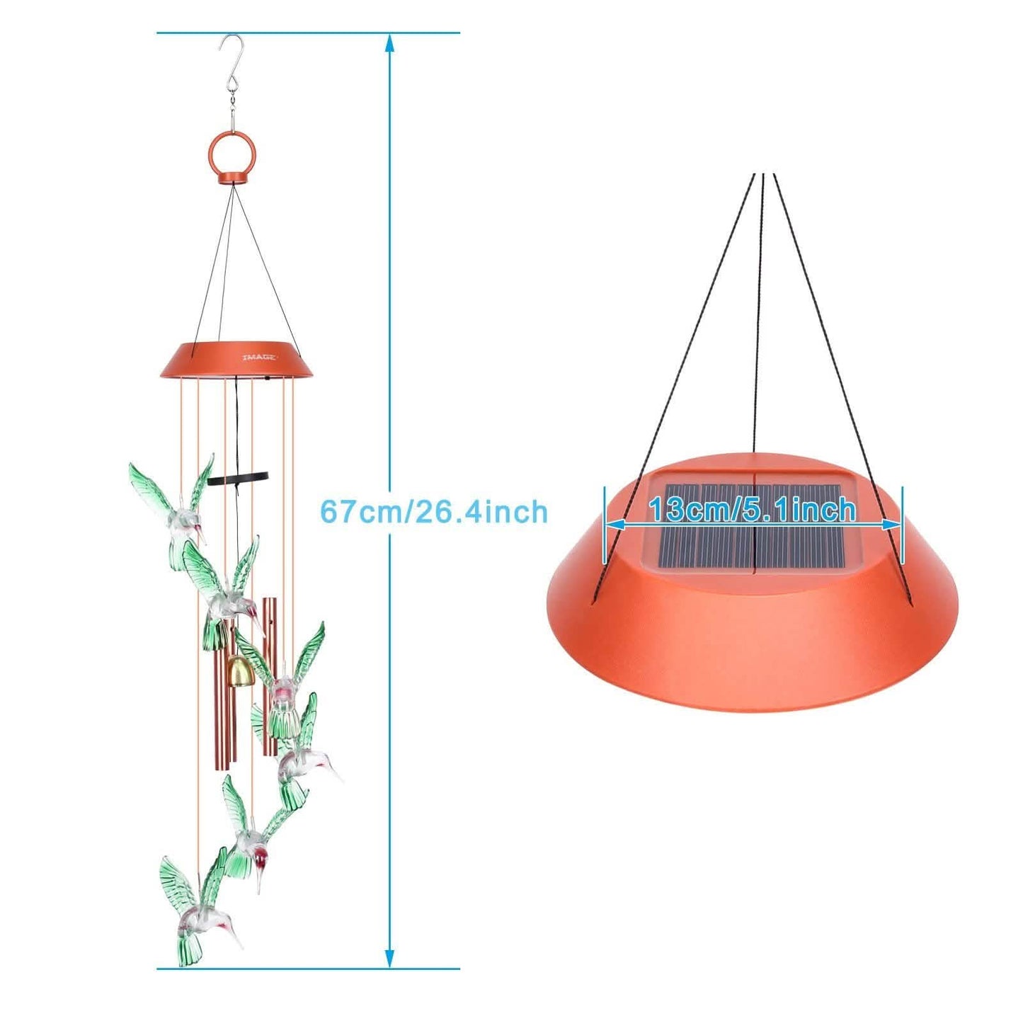 Garden Patio Yard Waterproof Solar Hummingbird Wind Chimes