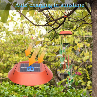 Garden Patio Yard Waterproof Solar Hummingbird Wind Chimes