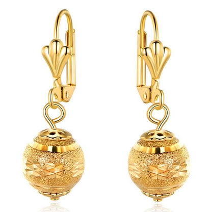 Gold Ball Drop Lever Back Earrings