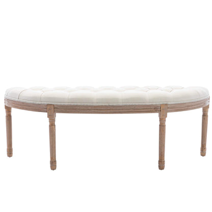 Half Moon French Vintage Bench with Padded Seat & Rubberwood Legs